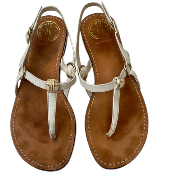 Lilly Pulitzer Sandal Leather Via Palm Beach Leather Flat Strap White Size 10 - Picture 3 of 8